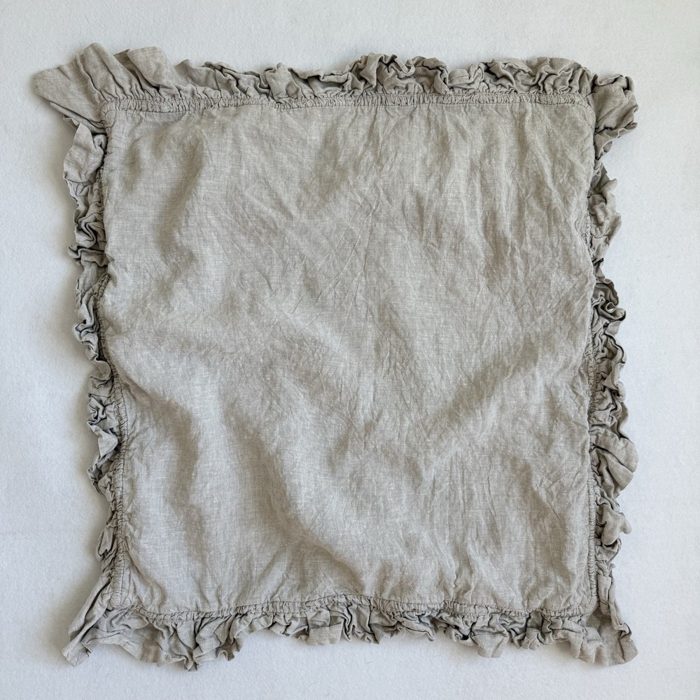 Pottery Barn 100% Linen Ruffle Pillow Cover Case 26x26 Beige EUC